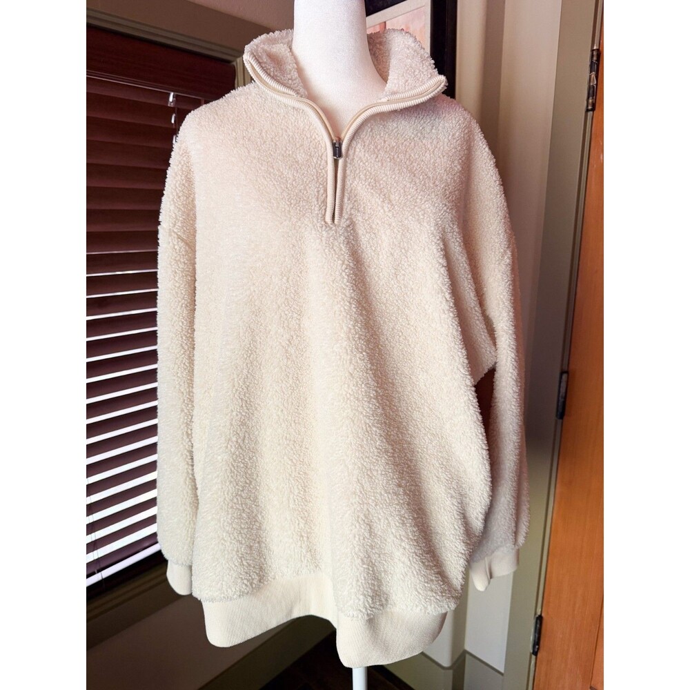 Athleta sherpa pullover Sweatshirt Quarter Zip With Pockets Size Large Ivory